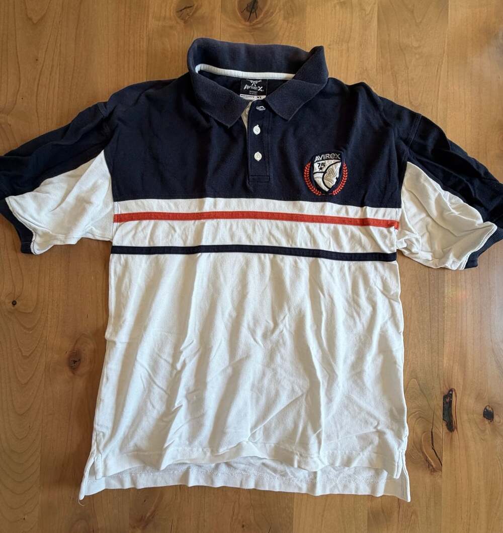 Avirex Vintage 75 Embroidered Shield Logo Colorblock Polo Shirt Size XL